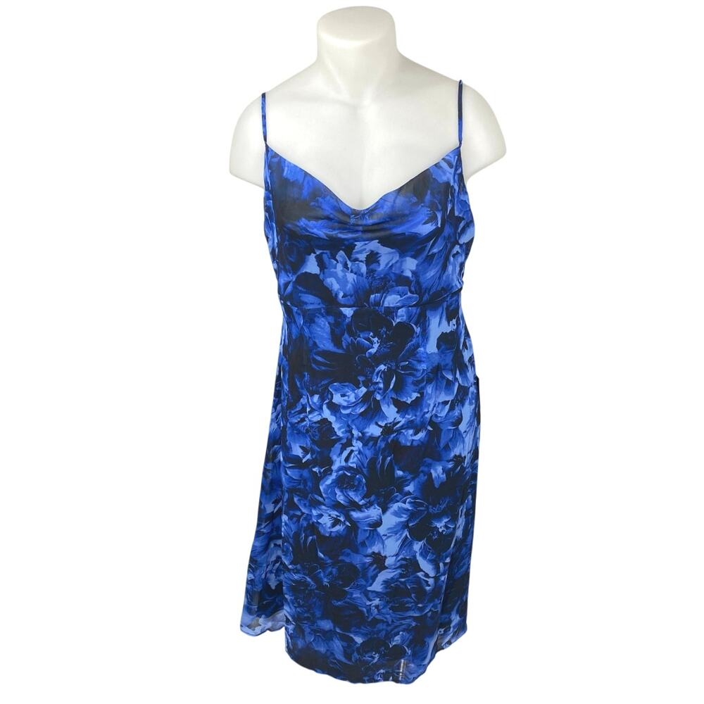 NEW Lulus Blue Floral Silk Satin Cami Camisole Cowl Neck Midi Slip Tank Dress XL